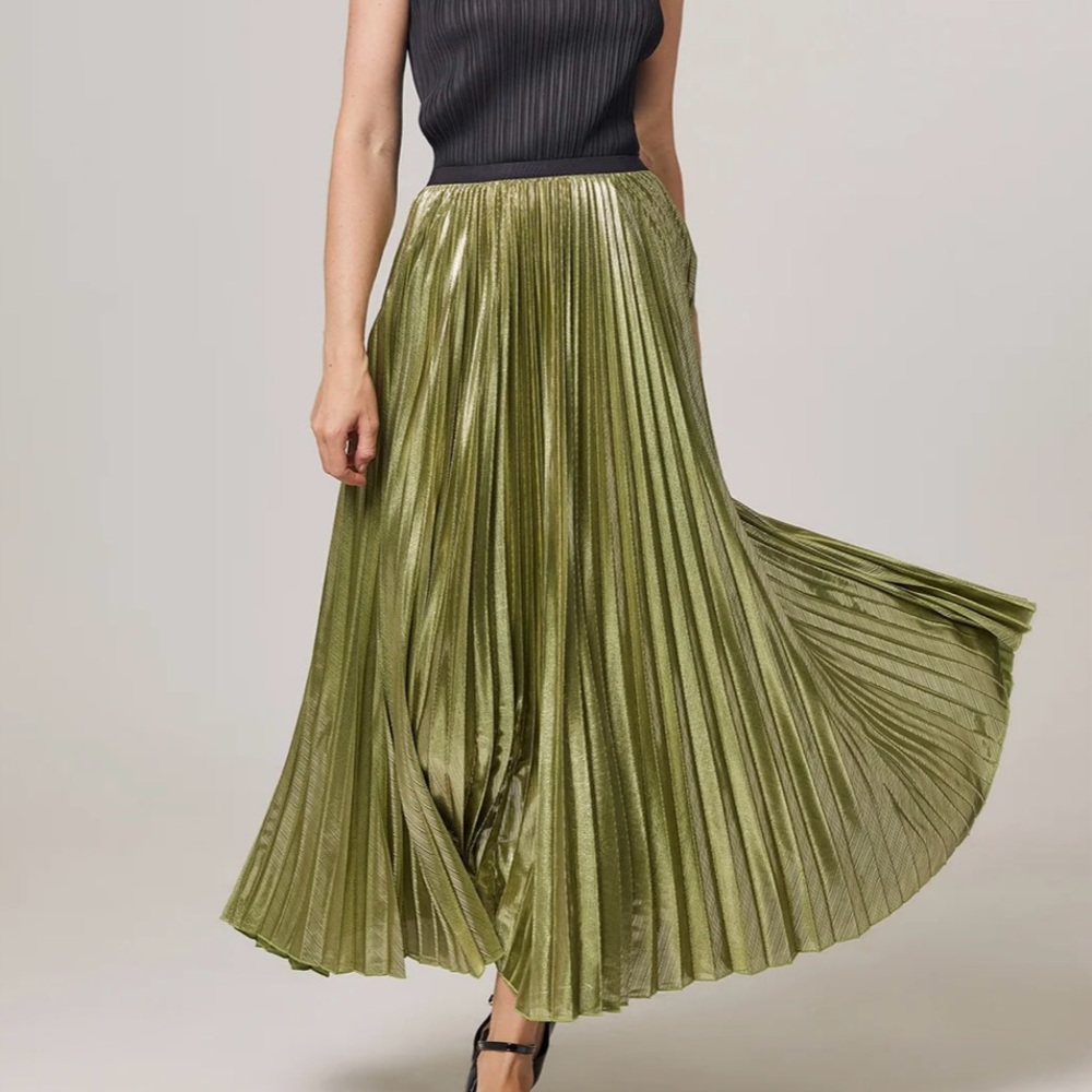 women's silky accordion pleated skirt chartreuse green size xs